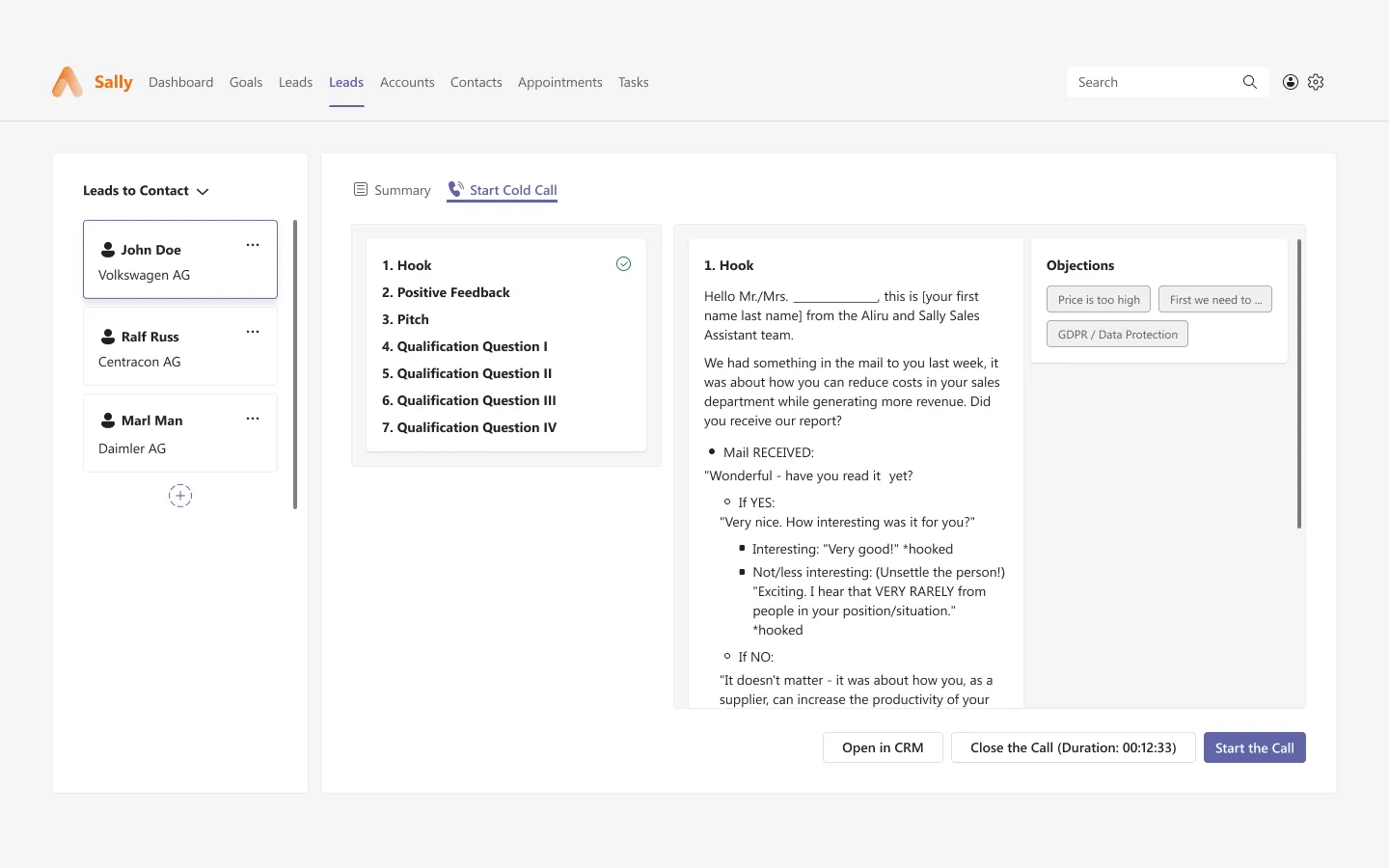 Cold call screen: step-by-step script with branches and quick answers to objections