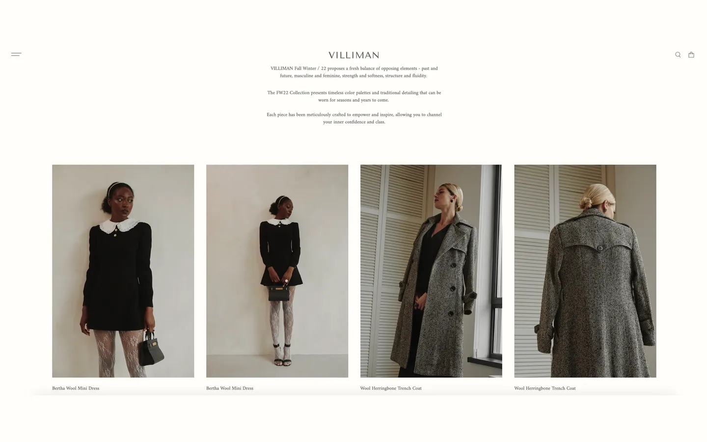 VILLIMAN Fall Winter 22 collection page with a four-column product grid